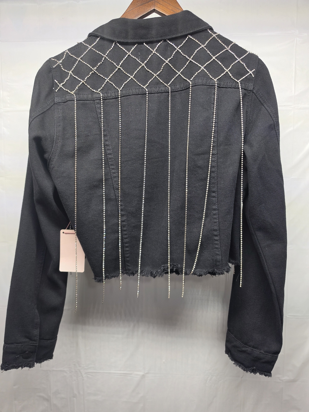 Rhinestone Cropped Jacket Black XL NWT Y2K Glam Denim Blvd - Picture 8 of 13